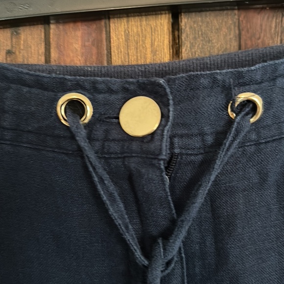 Women JM Collection Blue Linen Trouser with Gold button - Picture 6 of 7